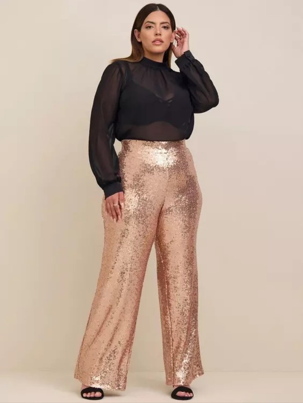 Torrid Gold Sequin Wide-Leg Dress Pants 5X 28 Plus High Rise Flat Front Party